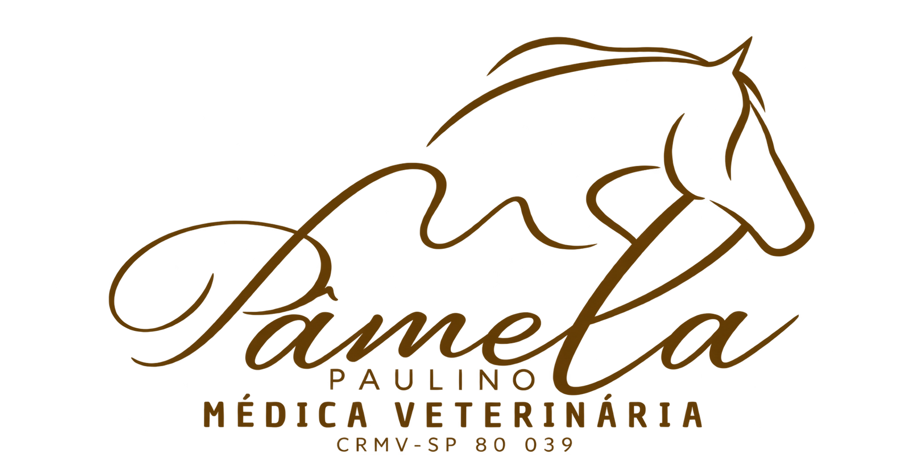 Pâmela Paulino — Médica Veterinária — logo com cavalo em marrom